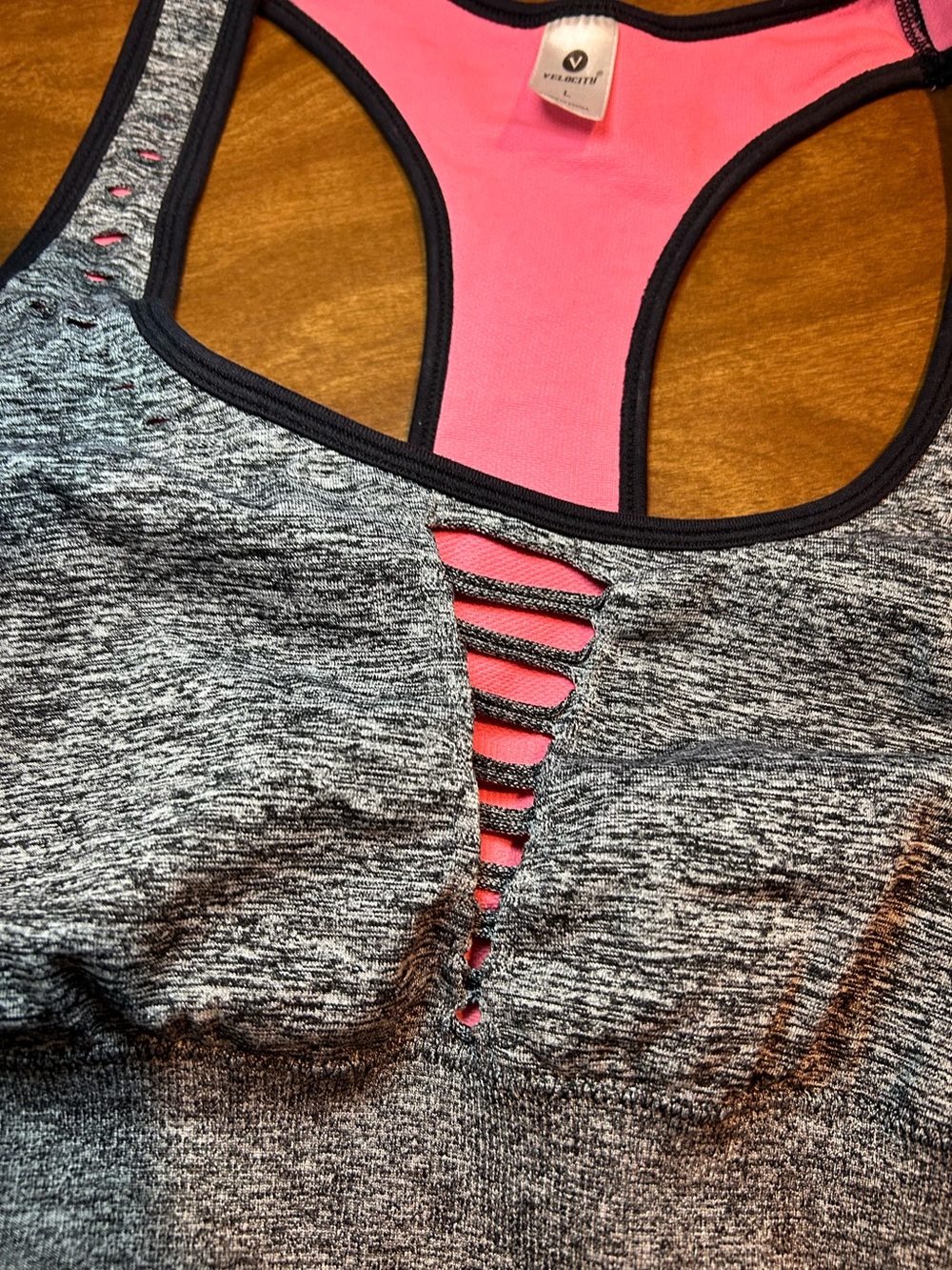Velocity Pink and Gray Seamless Racerback Sports Bra - Picture 2 of 7